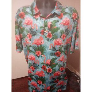 YATTA Golf Vibrant Floral Flamingo AOP Performance Golf Polo Mens 2XL Stretch